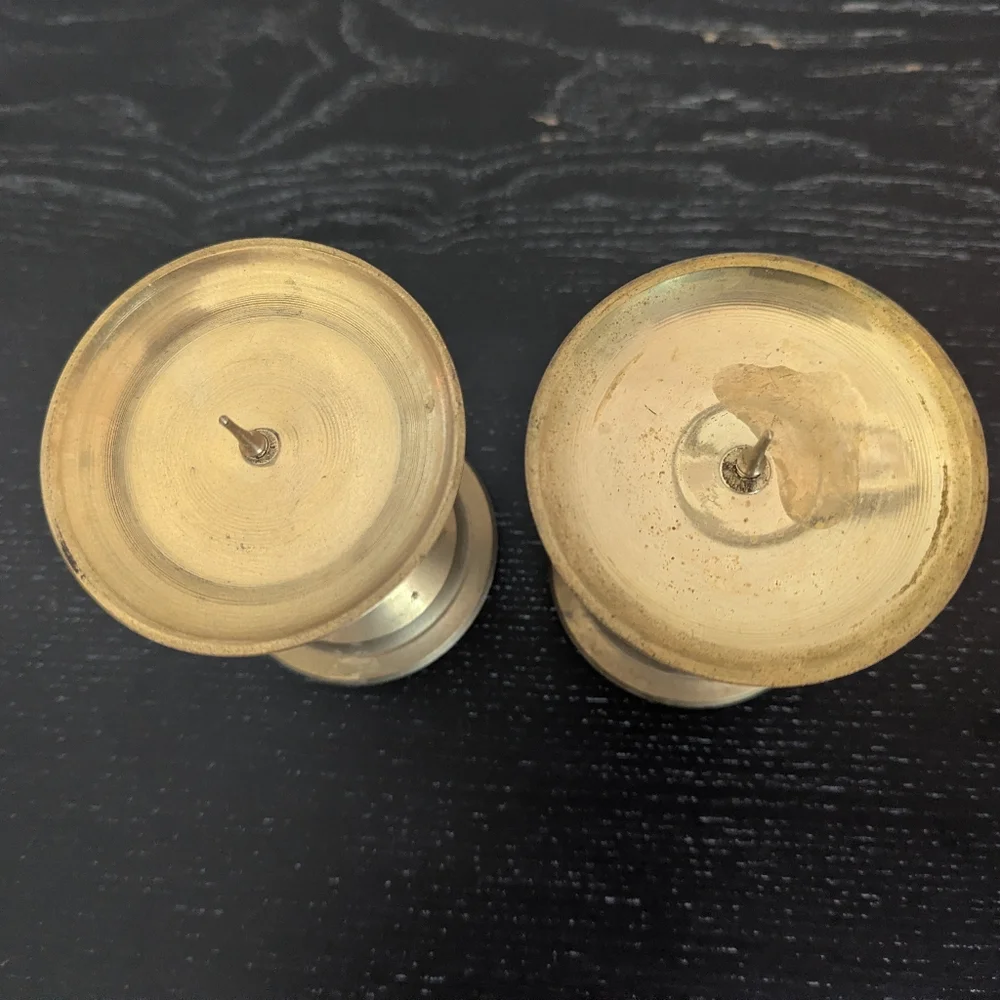 Set Of 2 Vintage Brass Pillar Candle Holders Ball Stem 3.75" - Picture 3 of 9